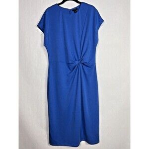 Halogen Dress Womens L Blue Twist Waist Cap Sleeve Cocktail Career Office Midi